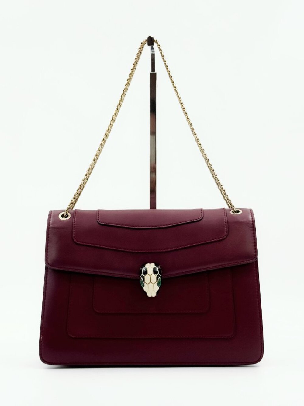 BVLGARI Serpenti Forever Burgundy Leather Shoulder Crossbody Bag Chain